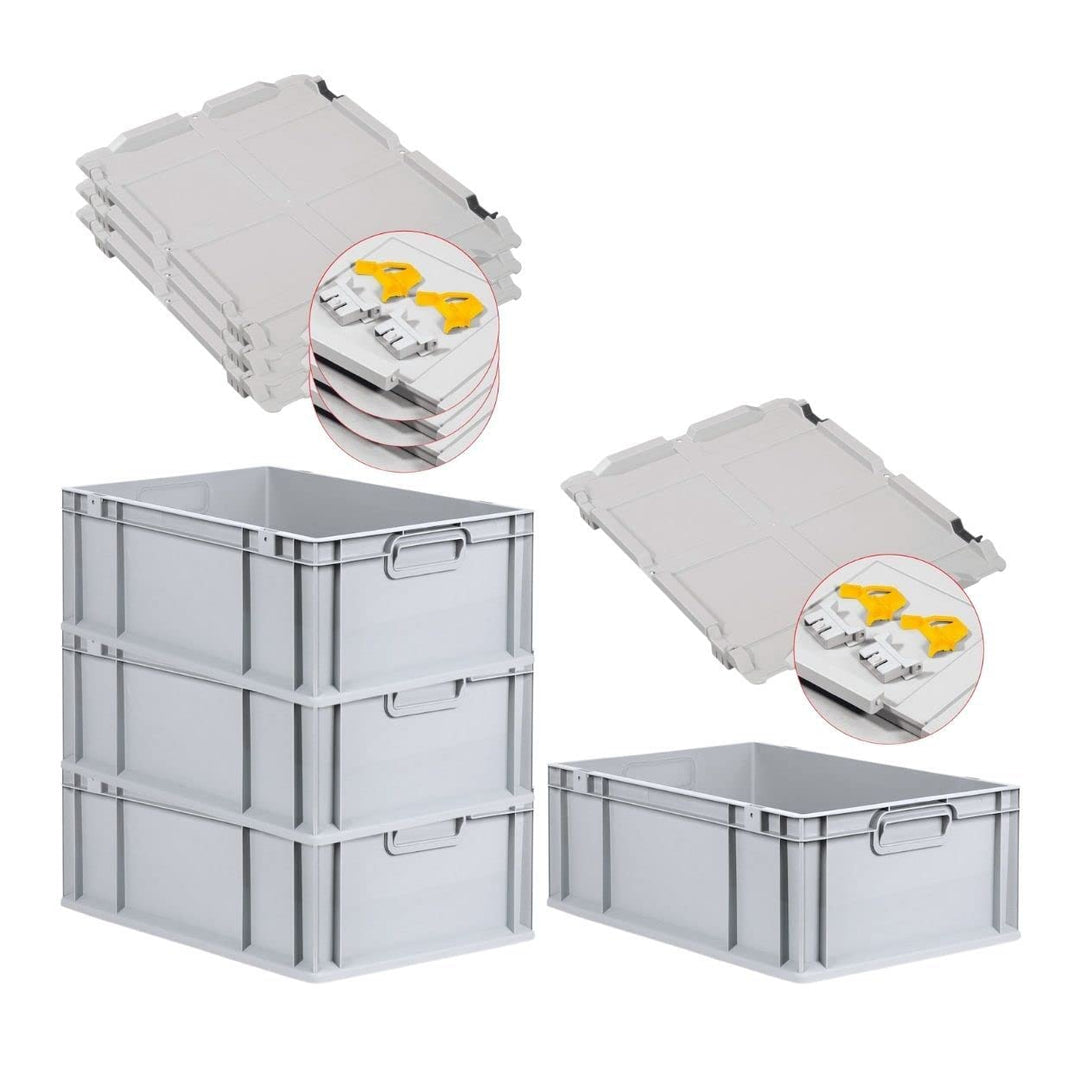 PROREGAL SuperSparSet 4x Eurobox NextGen Grip mit Scharnierdeckel und gelben Schiebeschnappverschlüs