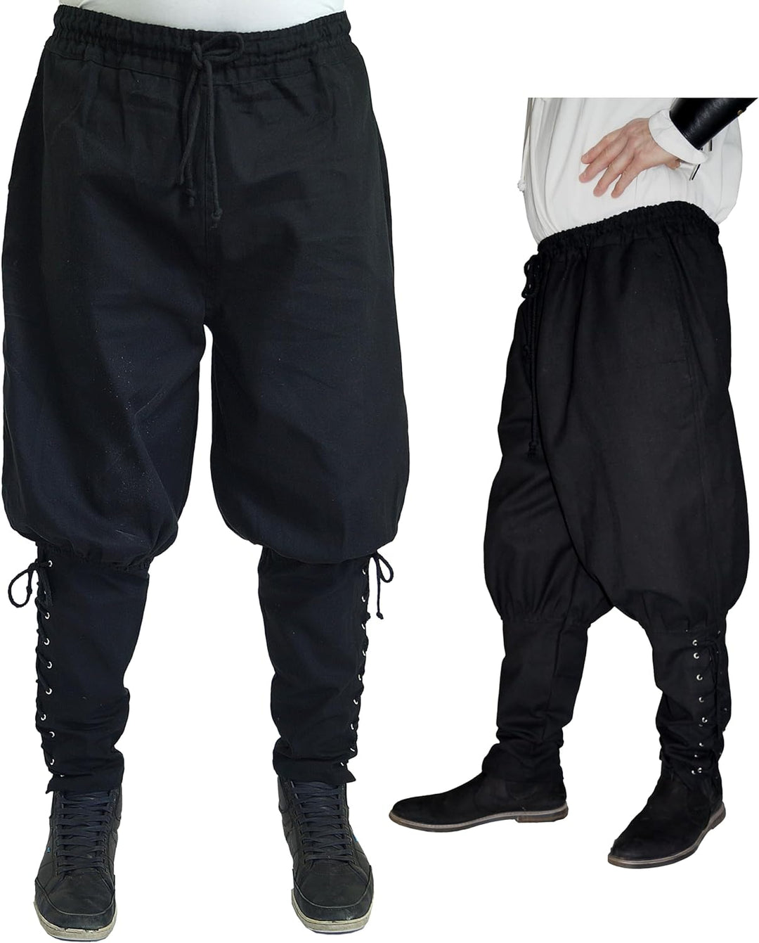 MAYLYNN Mittelalter Hose mit Taschen und Schnürung Wikinger Kelte, schwarz, Grösse:XXL XXL Schwarz,