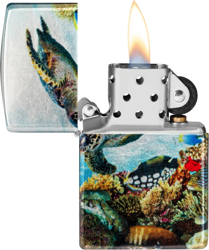 Zippo Sturmfeuerzeug - Deep Sea, 540° Tumbled Chrome, Fusion - Nachfüllbar - Wiederverwendbar - Wind