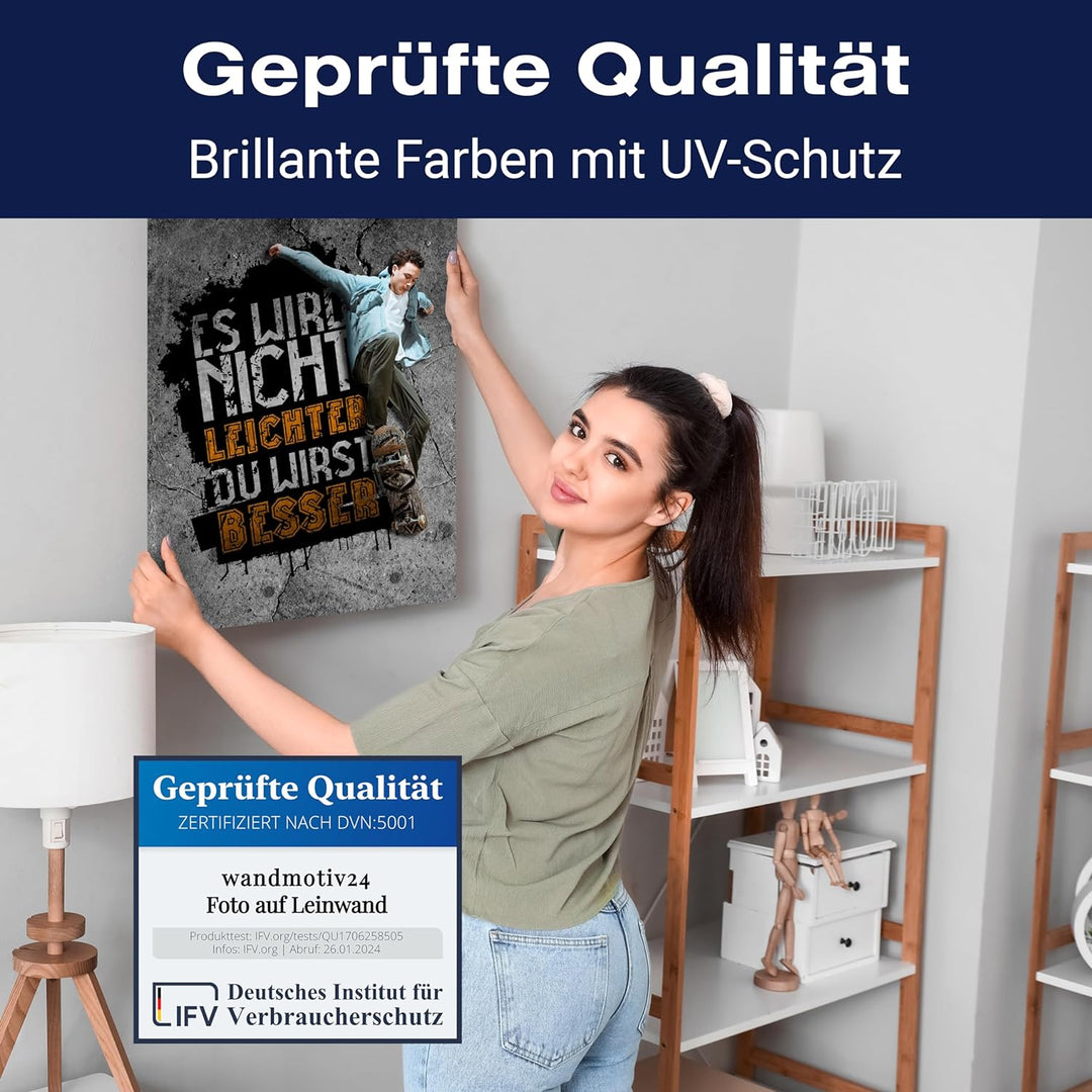 wandmotiv24 Motivations Motiv als Leinwandbild, 80x60cm, Hochformat, Motivation, Leichter, Beton, Sk