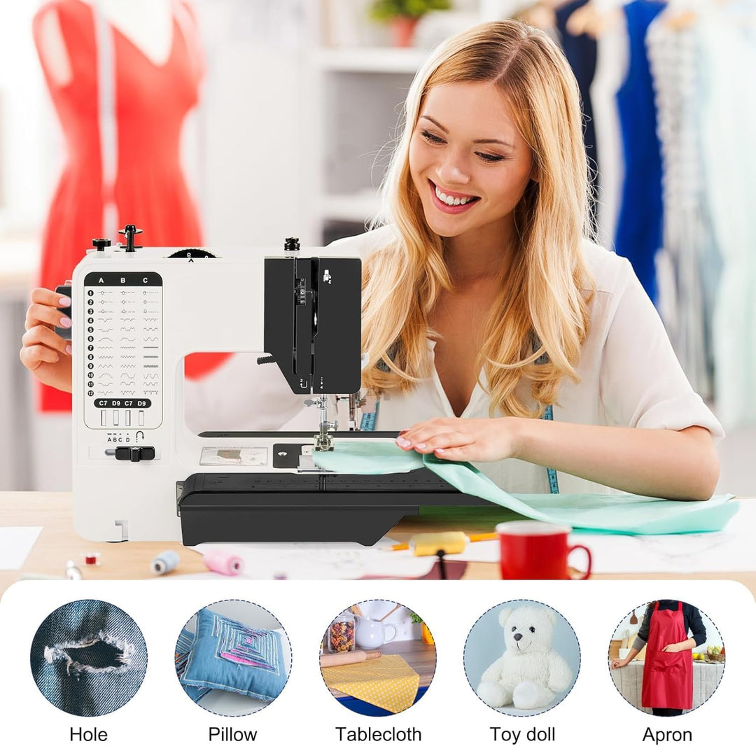 Mini Nähmaschine piqueuse Hochleistungs mit 38 integrierten Stichen, Nähmaschine mit ausziehbarem Ar