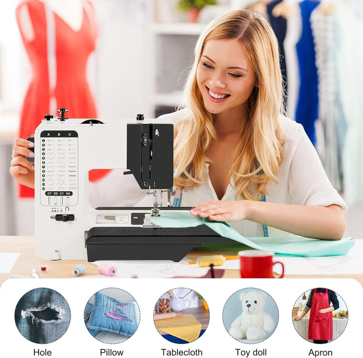 Mini Nähmaschine piqueuse Hochleistungs mit 38 integrierten Stichen, Nähmaschine mit ausziehbarem Ar