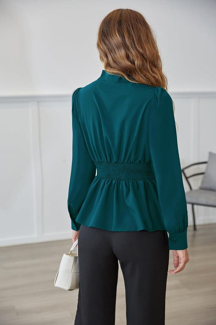 GRACE KARIN Damen Casual Sommer Kurzarm Wickelblusen Vintage Mittelalter Bow-Knot Oberteil mit Rüsch