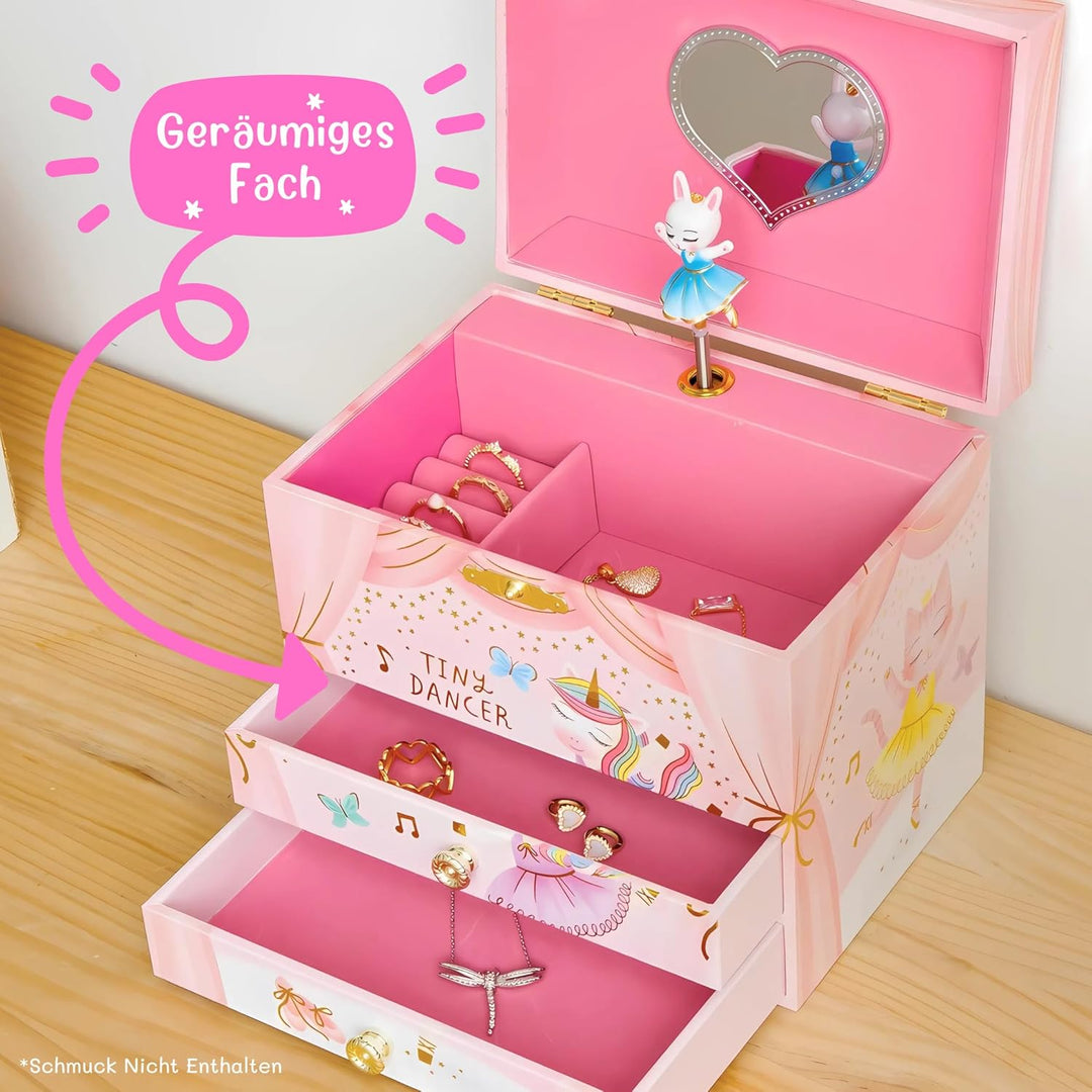 Giggle & Honey Musikalisches Schmuckkästchen für Kinder – Kinderspieluhr mit drehendem Tierballerina