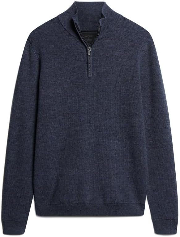 Superdry Herren Merino-Pullover mit halblangem Reissverschluss Kräftiges Marineblau S Kräftiges Mar