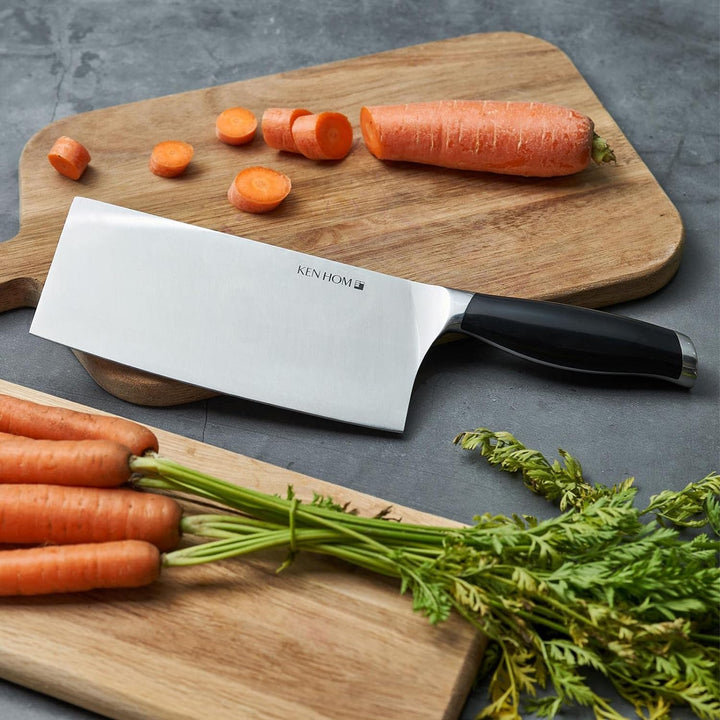 Ken Hom grosser Wok 27 cm Induktion Antihaft aus Karbonstahl mit Phenolharz-Griff - Set inkl. Hackme