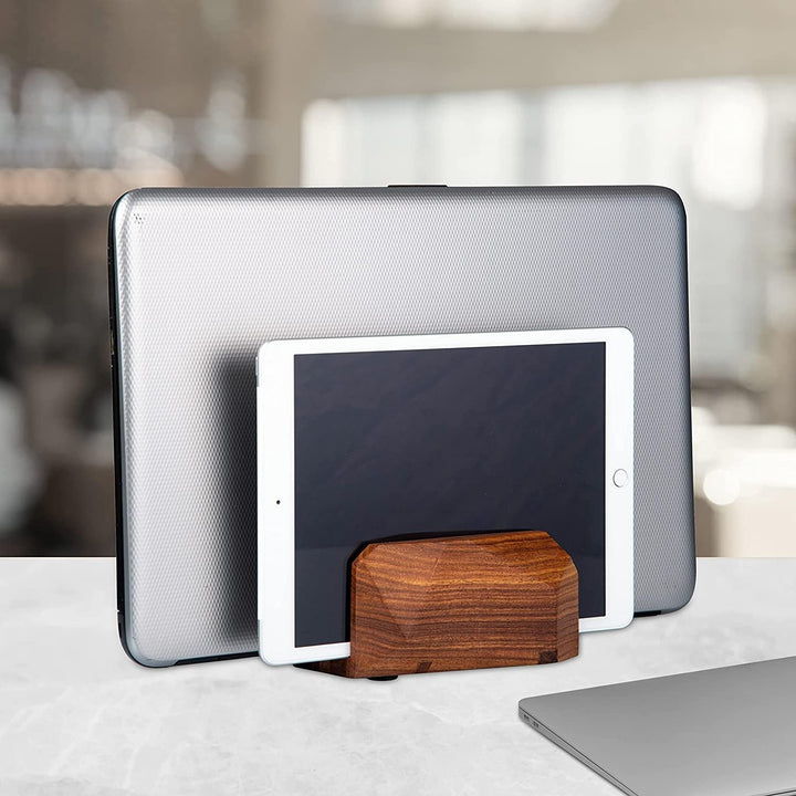 DnU Avenue Wooden Laptop Stand Dual Slot – Vertical Holder Docking Station for MacBook, Tablets & La
