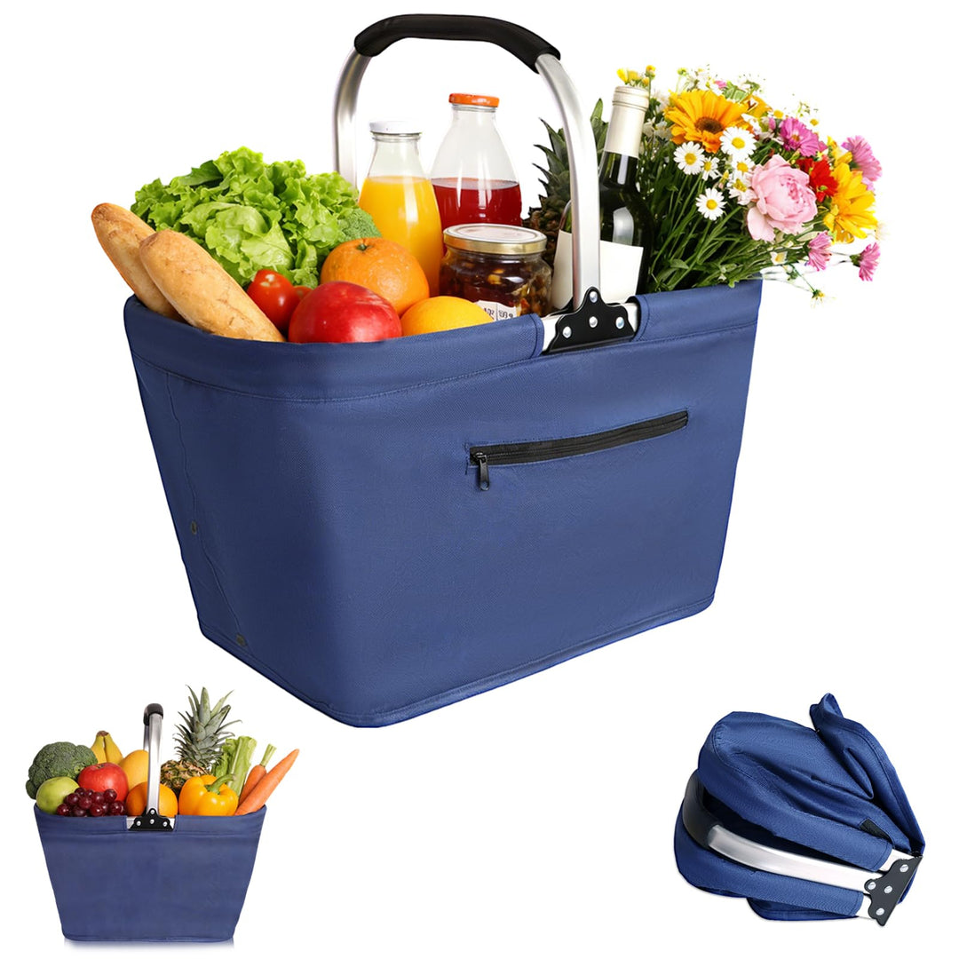 Einkaufskorb Kühltasche 35L, Einkaufskorb Faltbar mit Aluminium Griff, Grosse Isolierter Picknickkor
