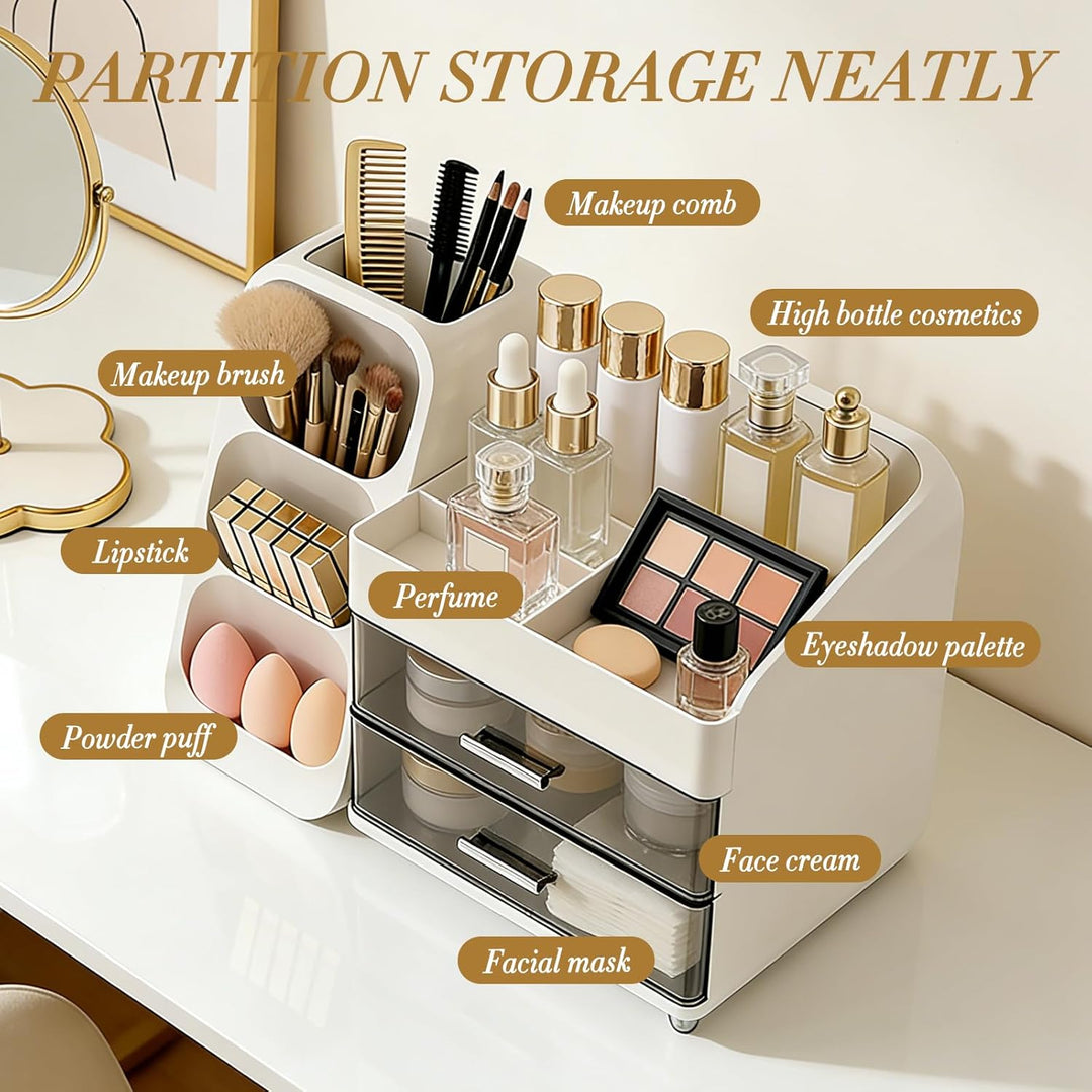 Kosmetik Organizer mit Schubladen,Schminktisch Organizer Grosse für Makeup,Schminke und Skincare Auf
