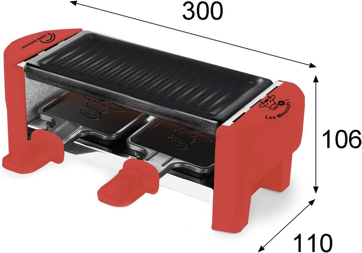 LITTLE BALANCE 8631 Raclette 2 Meuuh…!, Raclette 1/2 Personen, abnehmbarer Grill, 2 Spatel + 2 Brett