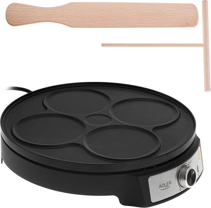 Adler Crêpe Maker [Ø 30cm] elektrisch mit Teigverteiler & Wender | Pfannkuchen Maker Platte mit Anti