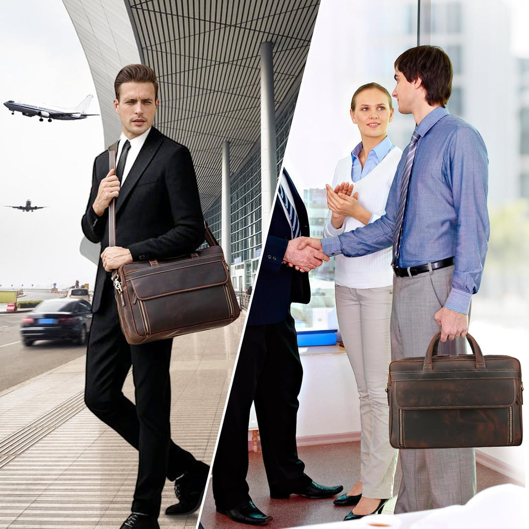 TIDING Laptoptasche 17,3 zoll Leder Aktentasche Herren Vintage Businesstasche Grosse Umhängetasche f