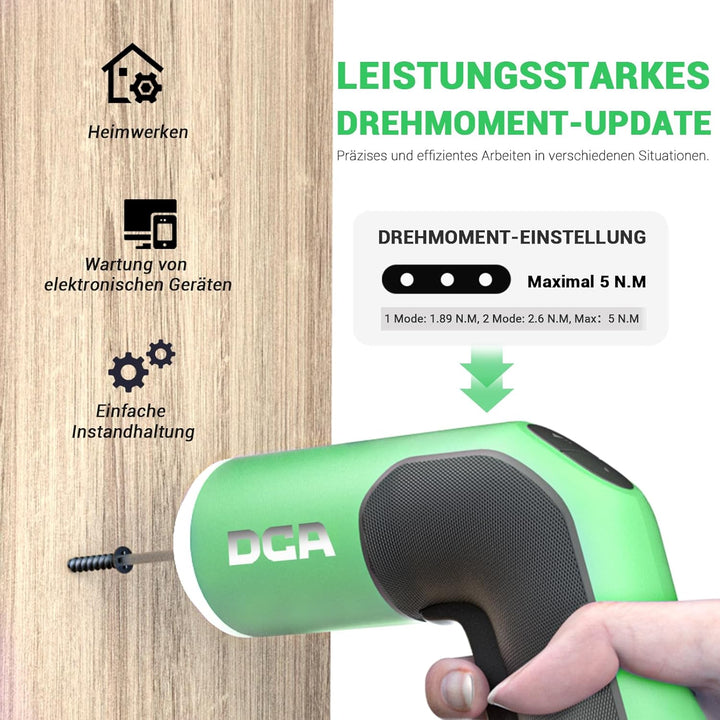 DCA 4V Elektrischer Schraubendreher-Set, 5 N·m mit 2000-mAh-Li-Ionen-Akku, 6,35 mm Magnet-Sechskanta