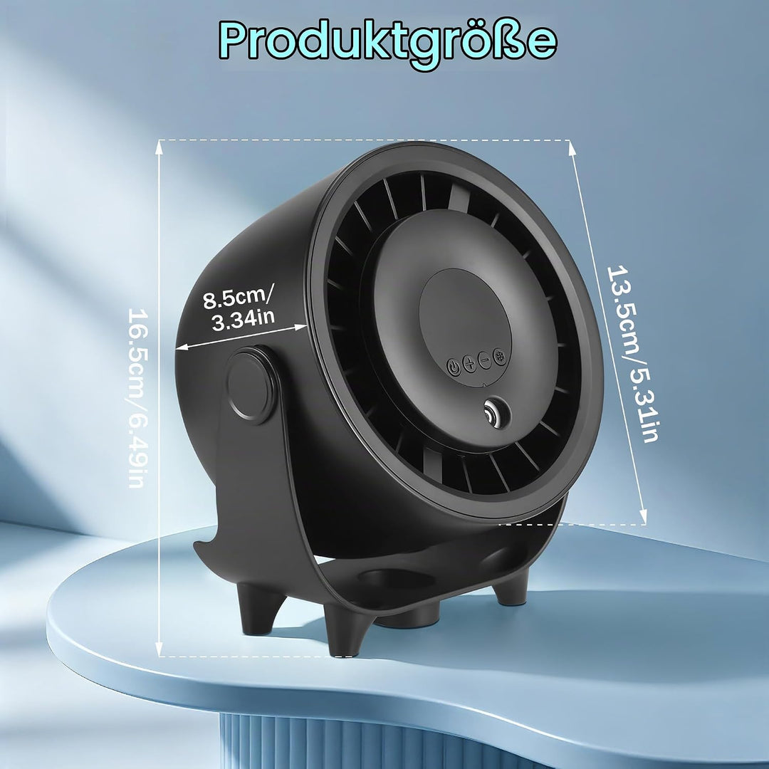 Kssvzz Tischventilator mit Nebelfunktion, Mini Ventilator Leiser über USB Aufladbar, 6000-mAh-Akku,