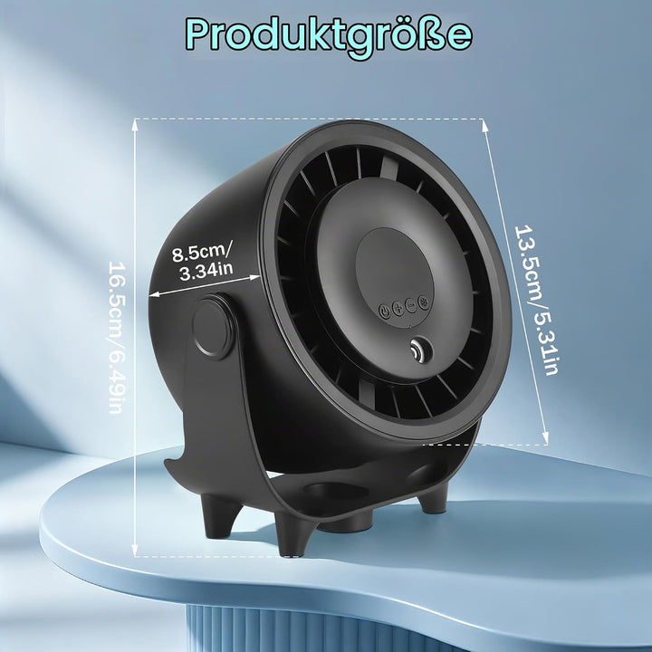 Kssvzz Tischventilator mit Nebelfunktion, Mini Ventilator Leiser über USB Aufladbar, 6000-mAh-Akku,