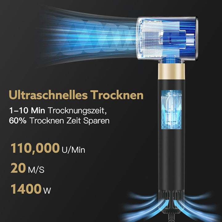 webeauty 6in1 Hairstyler, 110,000U/Min,30M/S,Hochgeschwindigkeit Haartrockner mit Warmluftbürste, Ru