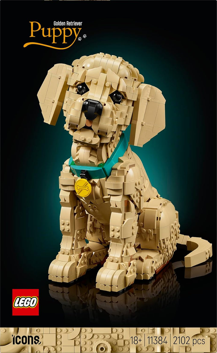 LEGO Icons Golden Retriever Welpe - Modellbau für Erwachsene - 3D Tierfigur zum Ausstellen mit Halsb