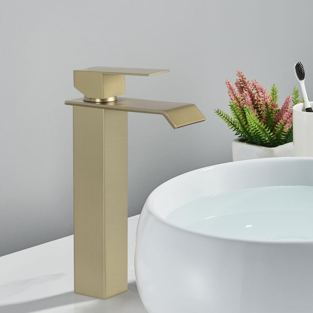 PHASAT Wasserhahn Bad Hoch, Wasserfall Waschtischarmatur Hoch mit Auslauf Höhe 205 mm, Moderner Misc