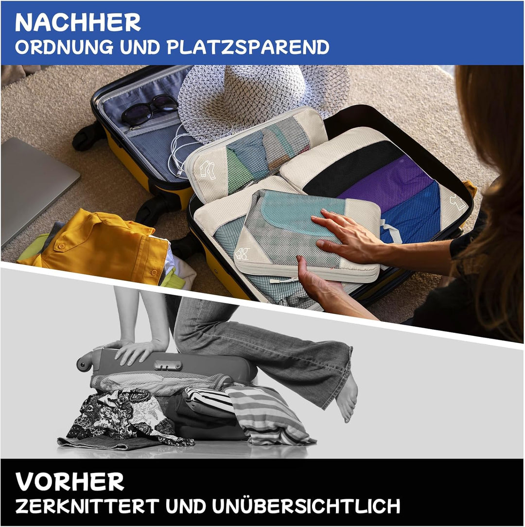 5-teilig Kompressions Packwürfel Set für Reisen, Compression Packing Cube zur Organisation Ihres Rei