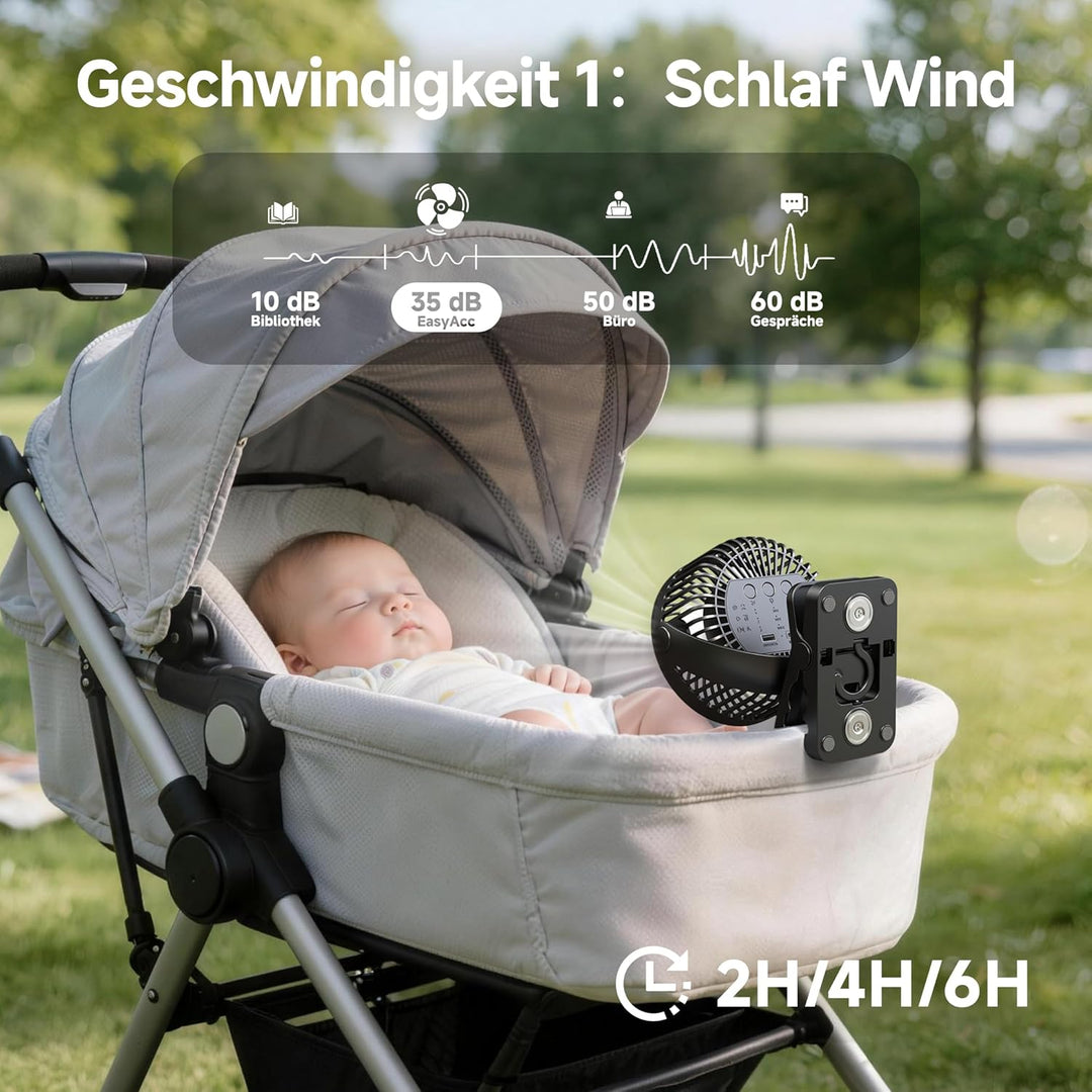 EasyAcc Tragbarer Clip-Ventilator mit LED-Licht und Magnetfuss – 13000mAh USB Wiederaufladbarer Zelt