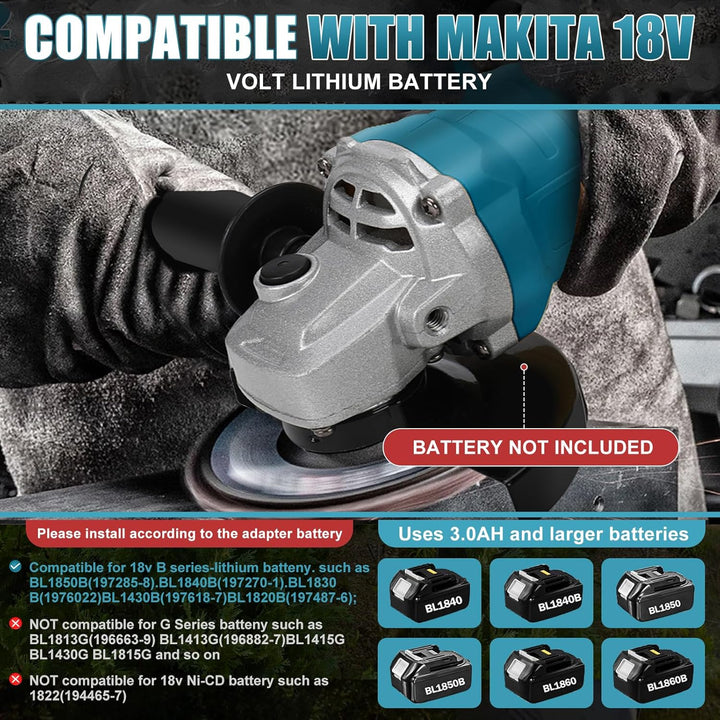 Akku Winkelschleifer Kompatibel mit Makita 18V Lithium-Akku, Bürstenloser Elektro Winkelschleifer mi