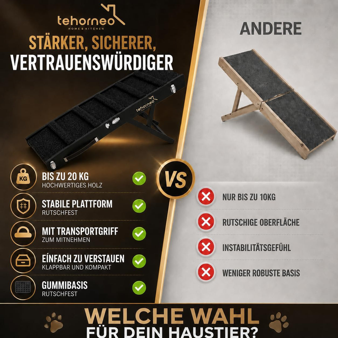 TEHORNEO Hundetreppe für Kleine Hunde, Hunderampe 4 Höhen 25-41 cm, Hunderampe Sofa, Hunde Rampe Bis