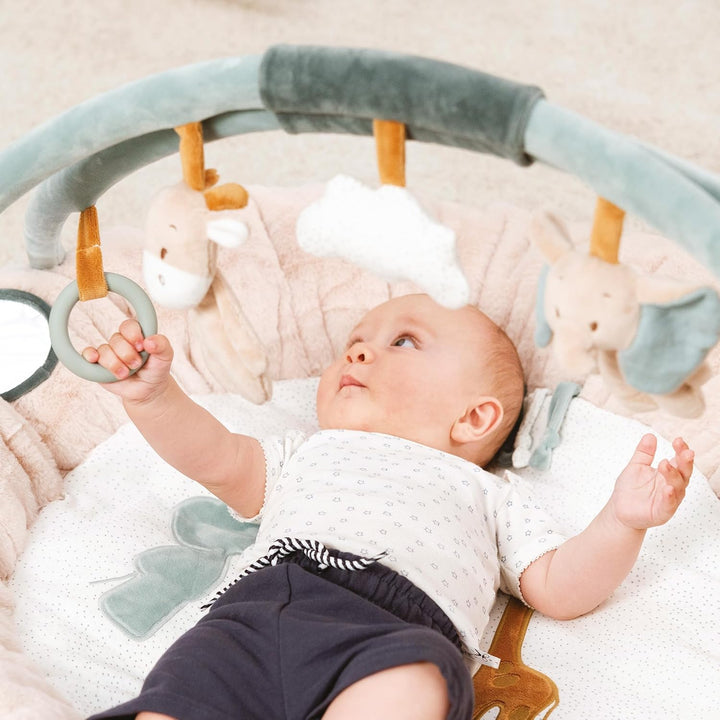 Nattou Runde Krabbeldecke mit Spielbogen, Aus Polyester, Giraffe und Elefant, ? Ca.90 cm, Luna und A