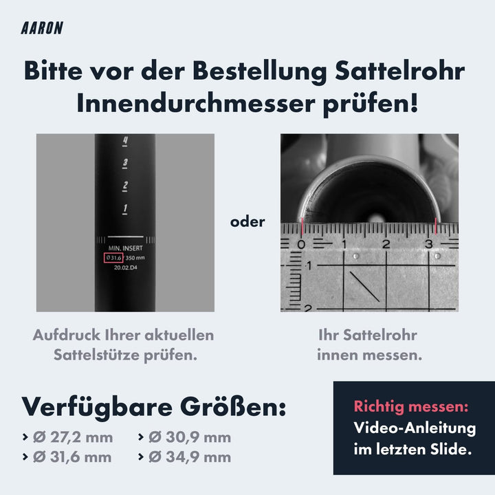 AARON Spring Federsattelstütze mit 27,2, 30,9 oder 31,6 mm Durchmesser - Gefederte Aluminium Sattels