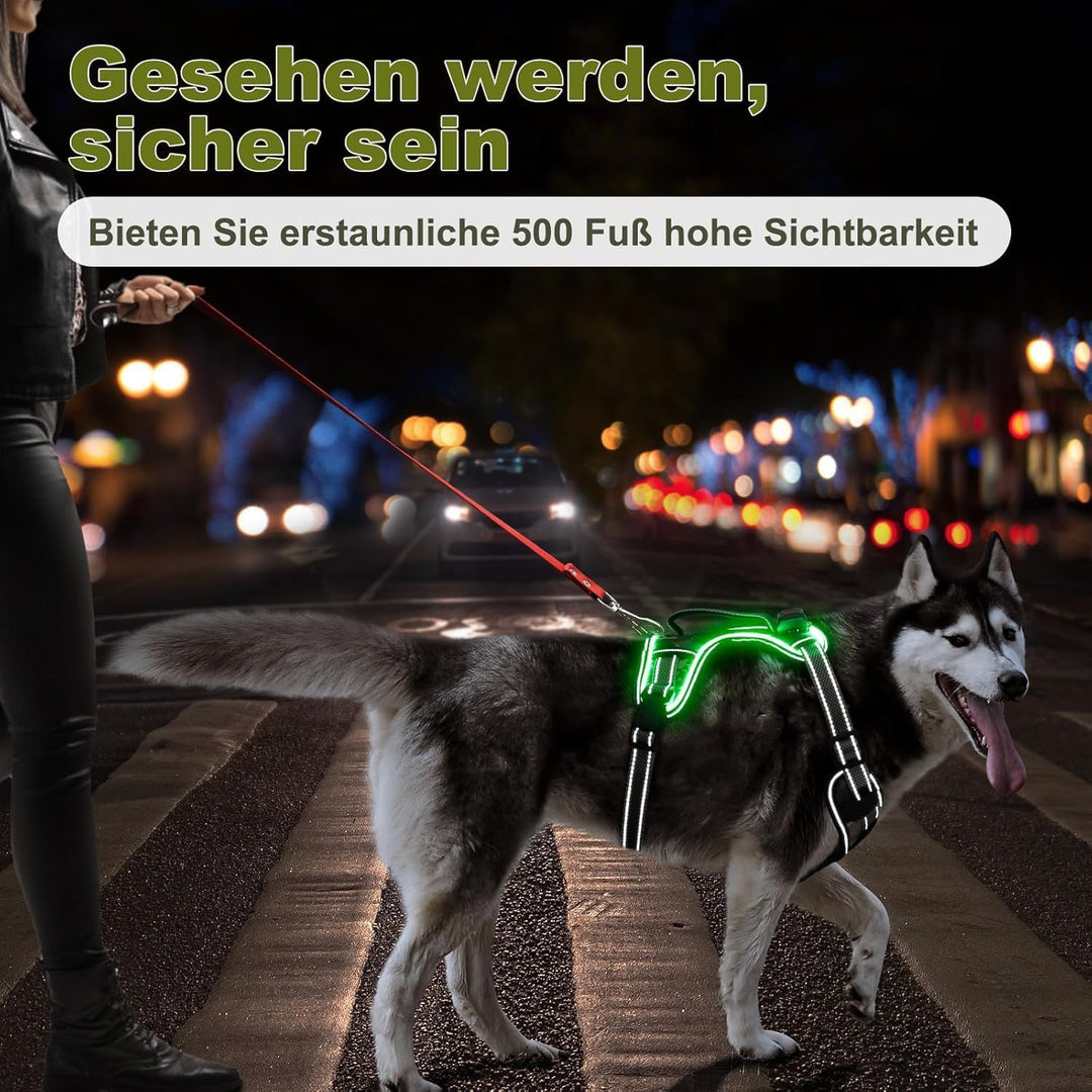 Leuchtendes Hundegeschirr Ausbruchsicher, Reflektierende, Verstellbare, No-Pull Leuchtgeschirr für H