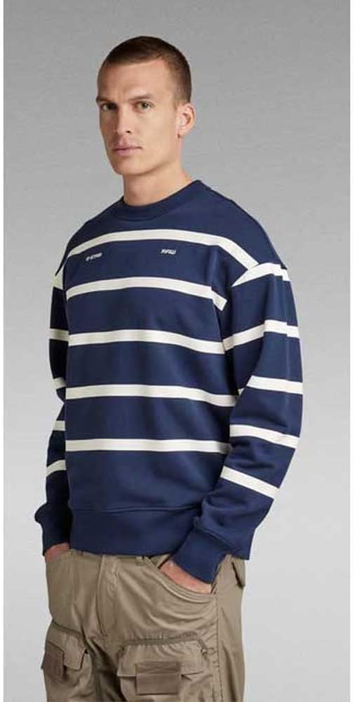 G-STAR RAW Herren Placed Stripe Sweatshirt Sweats XS Mehrfarben (Sartho Blue/Milk Stripe D22226-b782