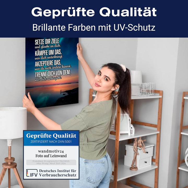 wandmotiv24 Motivations Motiv als Leinwandbild, 80x60cm, Hochformat, Motivation, setze dir Ziele, Me