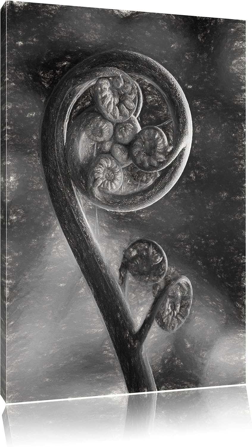 Pixxprint Blatt von Einer Farne im Wald / 100x70cm Leinwandbild bespannt auf Holzrahmen/Wandbild Kun