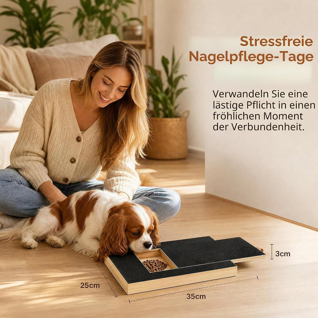 Kratzbrett für Hunde mit Leckerlibox 35x25x3cm Nagelfeilenbrett aus Holz 4 Sandpapier Scratch Pad fü