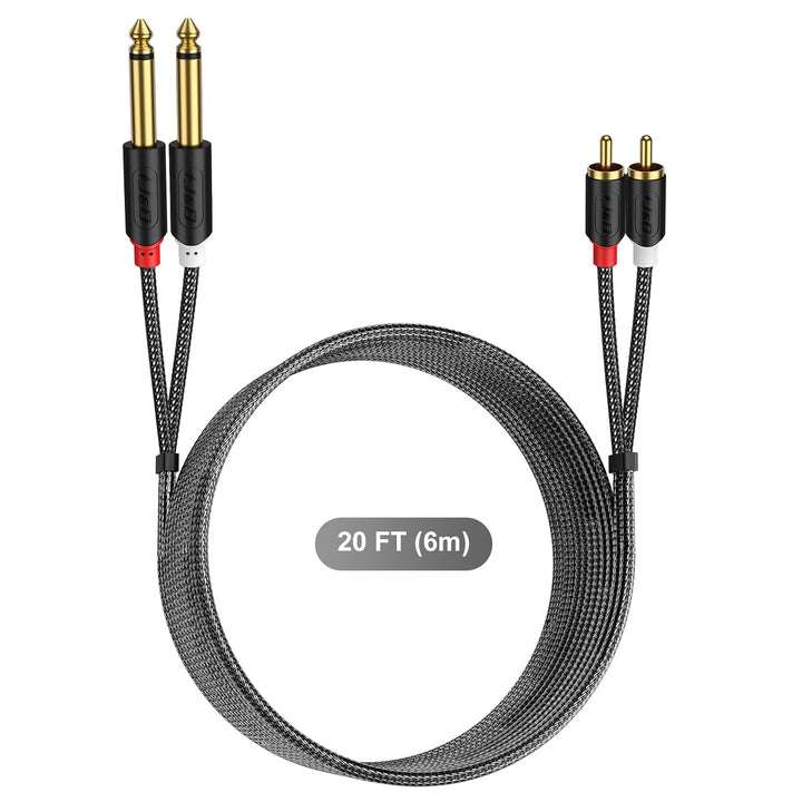 J&D 2x 6,35 mm zu 2RCA Kabel, Gold-Plated [AudioWave-Serie] 2 x 6,35mm 1/4" Männlich TS zu 2 RCA Män
