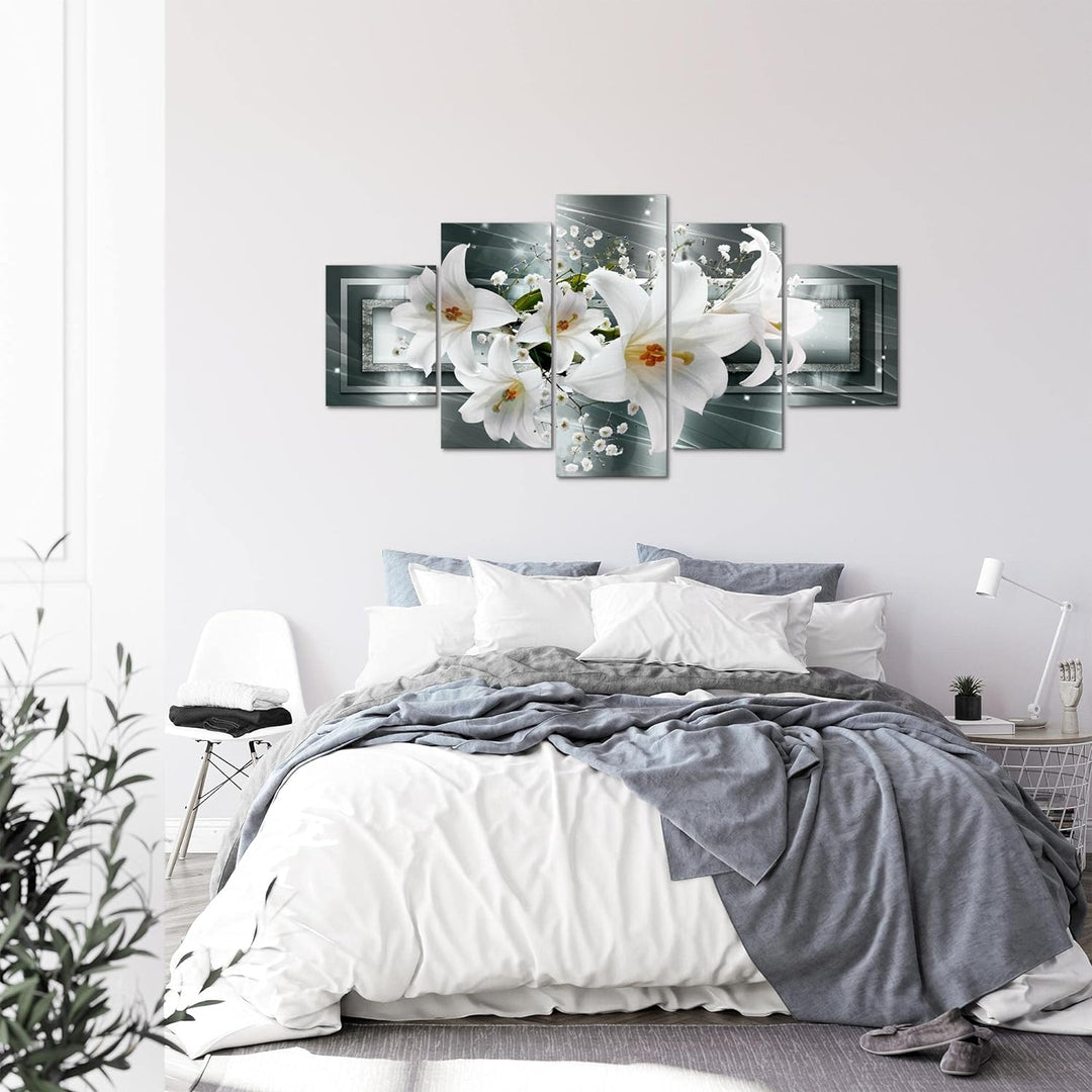 Runa Art - Bilder Blumen Lilien 200 x 100 cm 5 Teilig XXL Wanddekoration Design Grau Grün 204751a 20