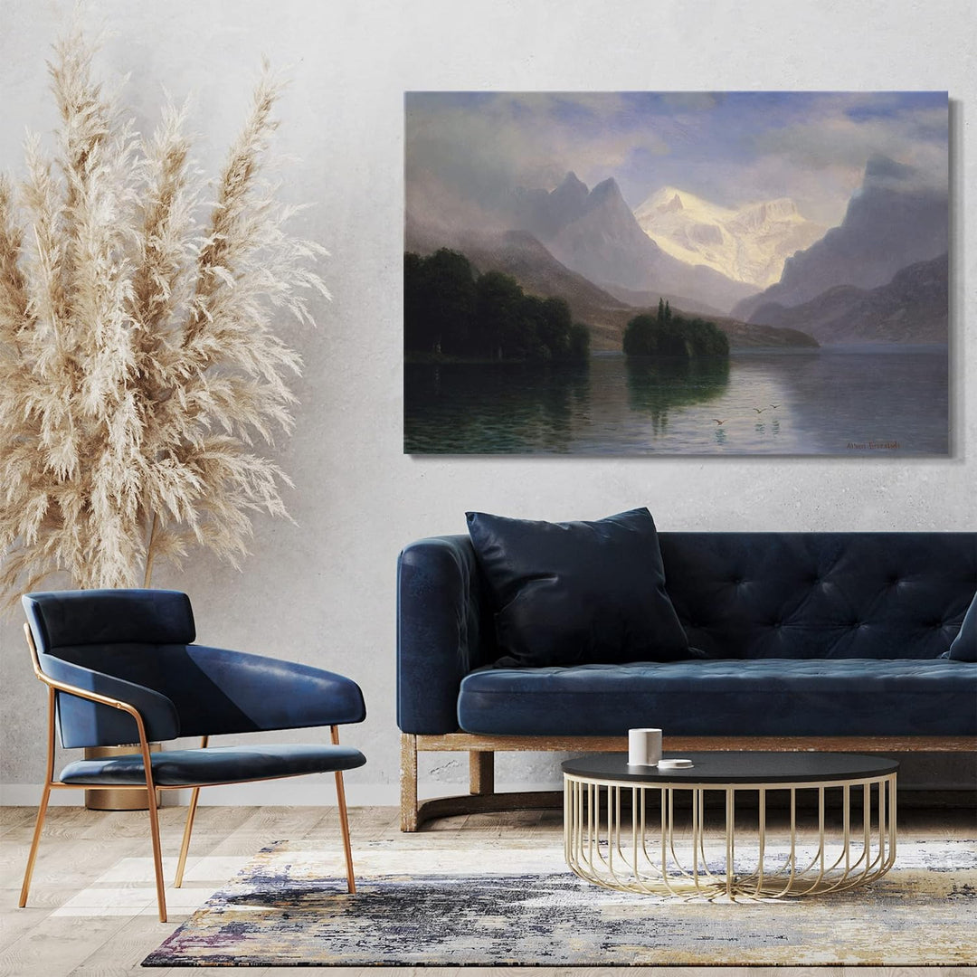 Printed Paintings Leinwand (80x60cm): Albert Bierstadt - Berg-Szene 80x60 cm, 80x60 cm