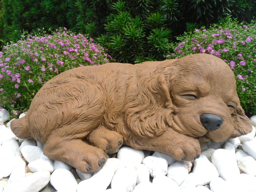 STEINFIGUREN SPICKER Steinfigur Hund schlafend 153/2, Gartenfigur Steinguss Tierfigur Braun Patina