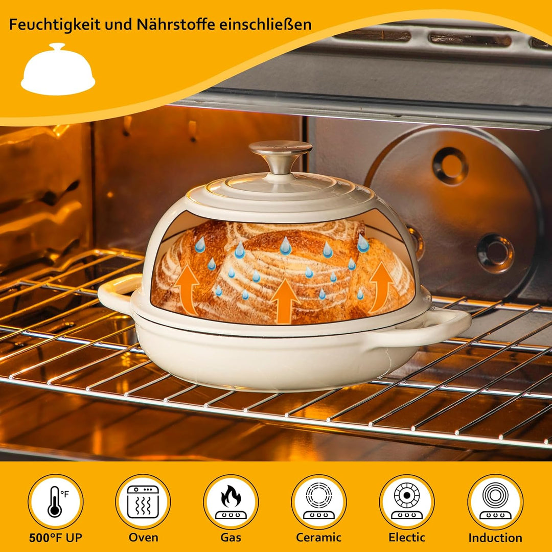 Velaze Gusseisen Topf Brot Backen, 4,8L Emaille Schmortopf mit Deckel und Griffen, 26 cm Brotbacktop