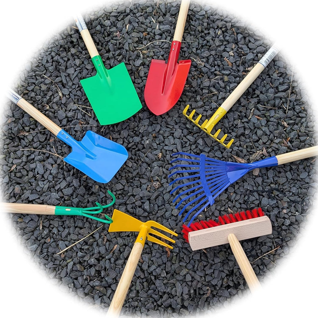 Kinder Gartengeräte Set Besen Harke Rechen Schaufel Garten Geräte Spielzeug (Set 8 Teile), SET 8 Tei