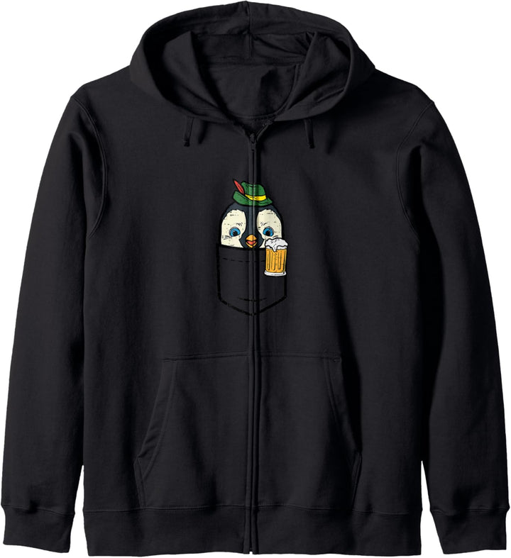 Pocket Deutsch Pinguin Oktoberfest Bayerisches Tier Männer Frauen Kapuzenjacke