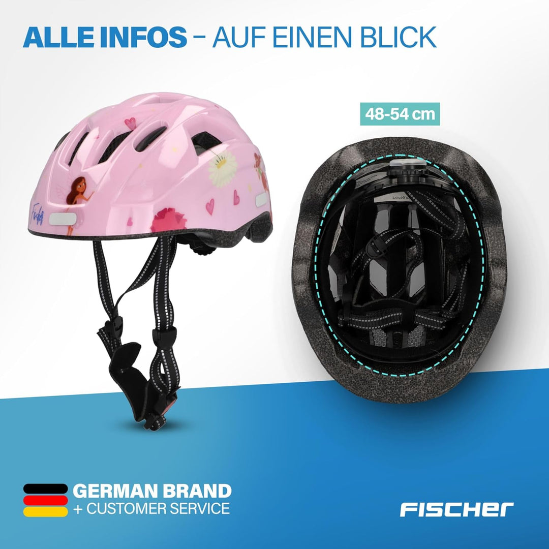 FISCHER Kinder-Helm, Fahrradhelm, Jugendhelm mit integriertem LED-Rücklicht, XS/S, 48-54cm Fairy, Fa