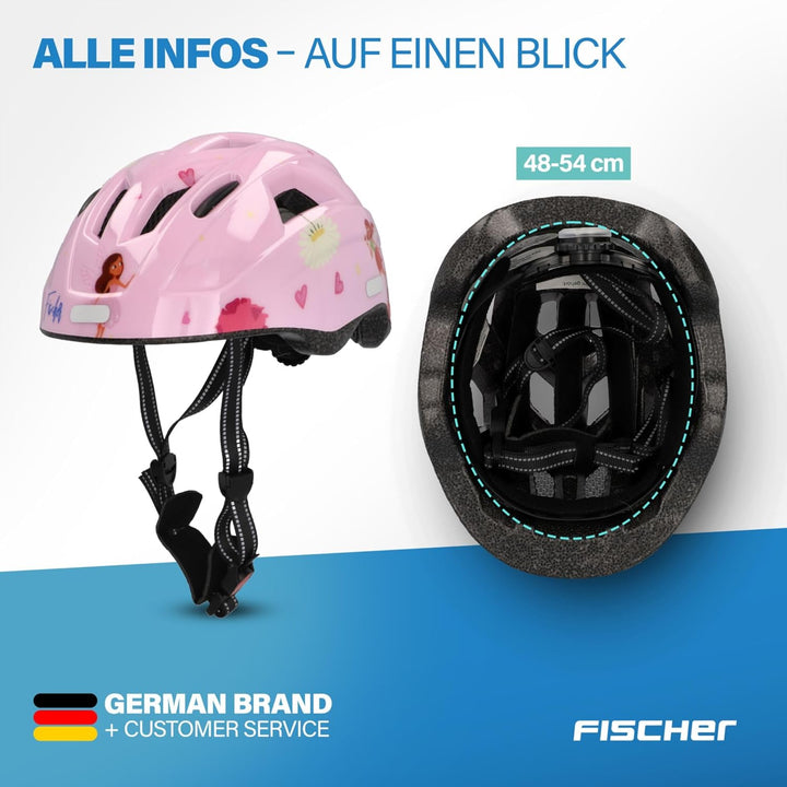 FISCHER Kinder-Helm, Fahrradhelm, Jugendhelm mit integriertem LED-Rücklicht, XS/S, 48-54cm Fairy, Fa