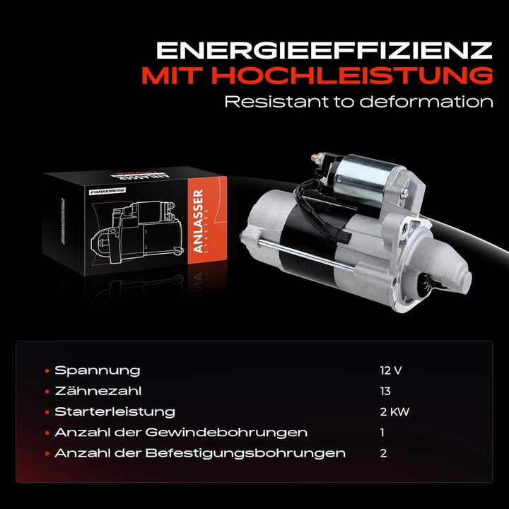 Frankberg Anlasser Starter 2,0KW Kompatibel mit Astra J P10 1.7L 2009-2015 Meriva B S10 1.7L 2010-20