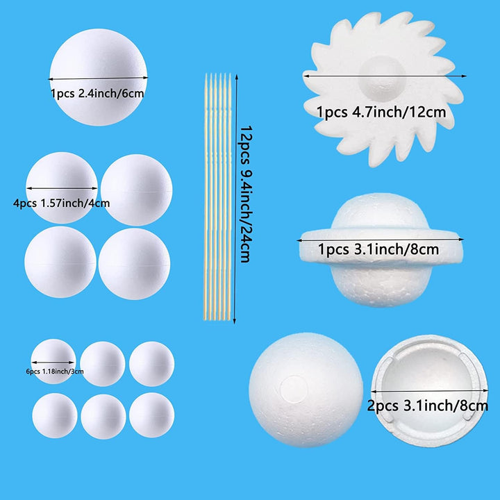 Solar System Modell Kit für Kinder mit 14 Schaumkugel, 12 Bambusstäbe, 12 Farbpigmente, 2 Malpinsel