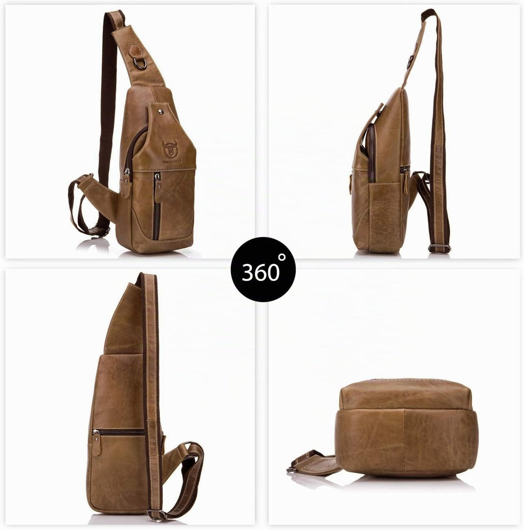 FANDARE Sling Bag Leder Brusttasche Schultertasche Wasserresistent Tragetasche Herren Umhängetasche