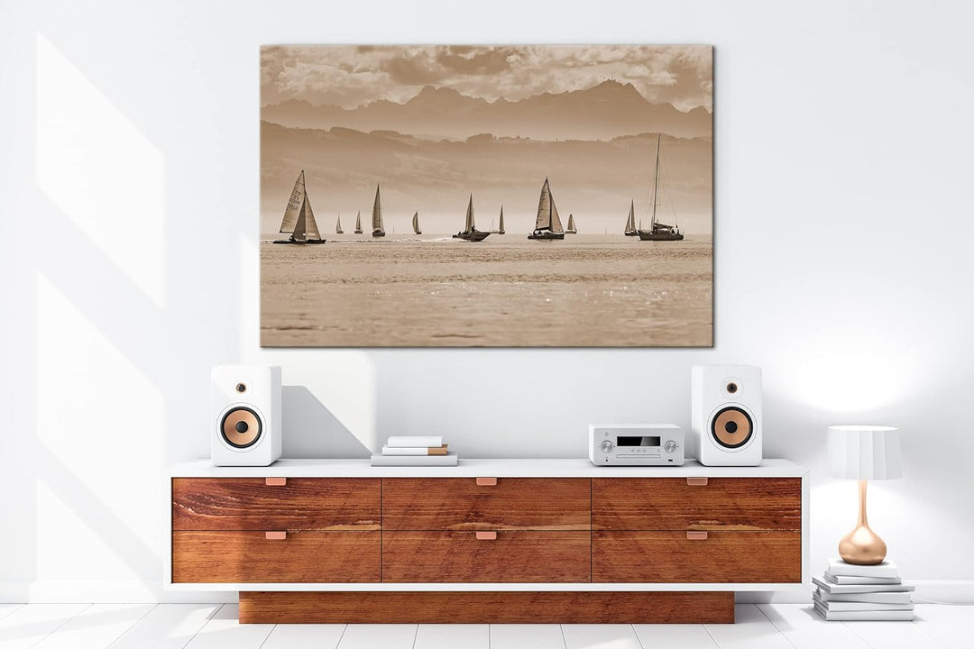 deyoli Meer voller Segelboote Format: 60x40 als Leinwand, Effekt: Sepia, Motiv fertig gerahmt auf Ec