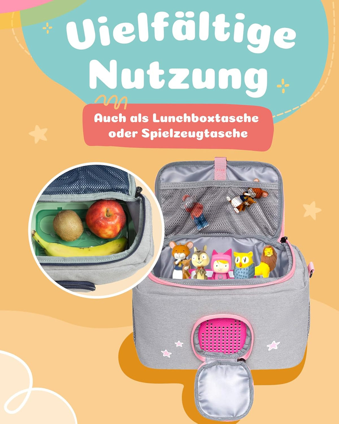 JP Journey Tasche für Toniebox - BoxBag für Figuren, Box und Zubehör auf Reisen und im Auto (Grau-Ro