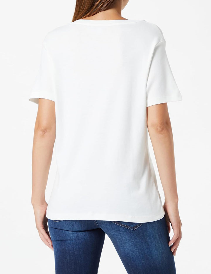 Tommy Hilfiger Damen T-Shirt Kurzarm Slim Cody Rib V-Ausschnitt 46 Ecru, 46 Ecru