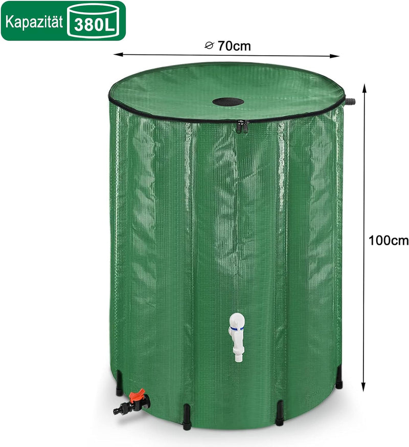 NAIZY Regentonne 380 Liter Regenwassertonne Zusammenklappbar Regenwassertank mit PVC Schutzabdeckung