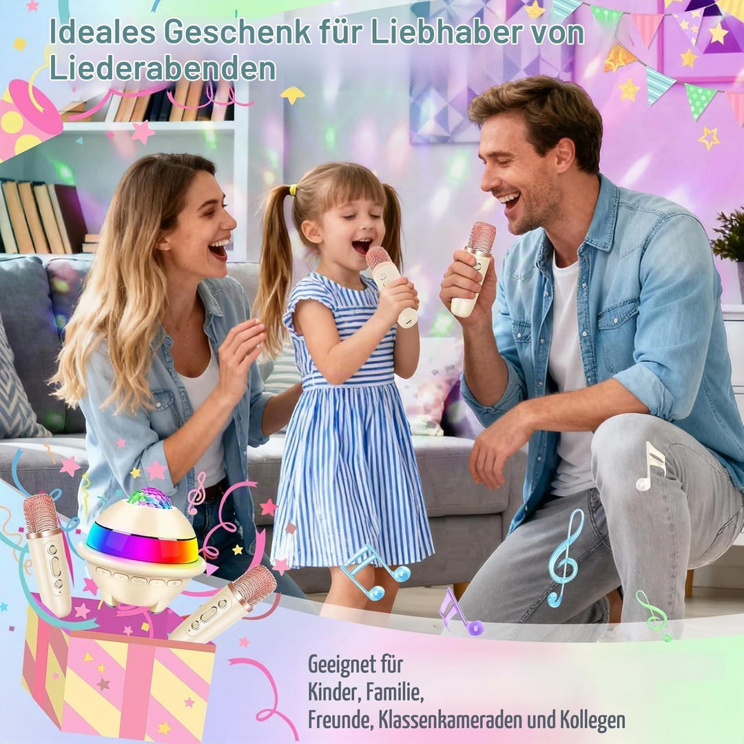 JONRRYIN Karaoke Anlage mit 2 Mikrofonen, Tragbare Bluetooth Karaoke Maschine Kinder mit Disco Licht